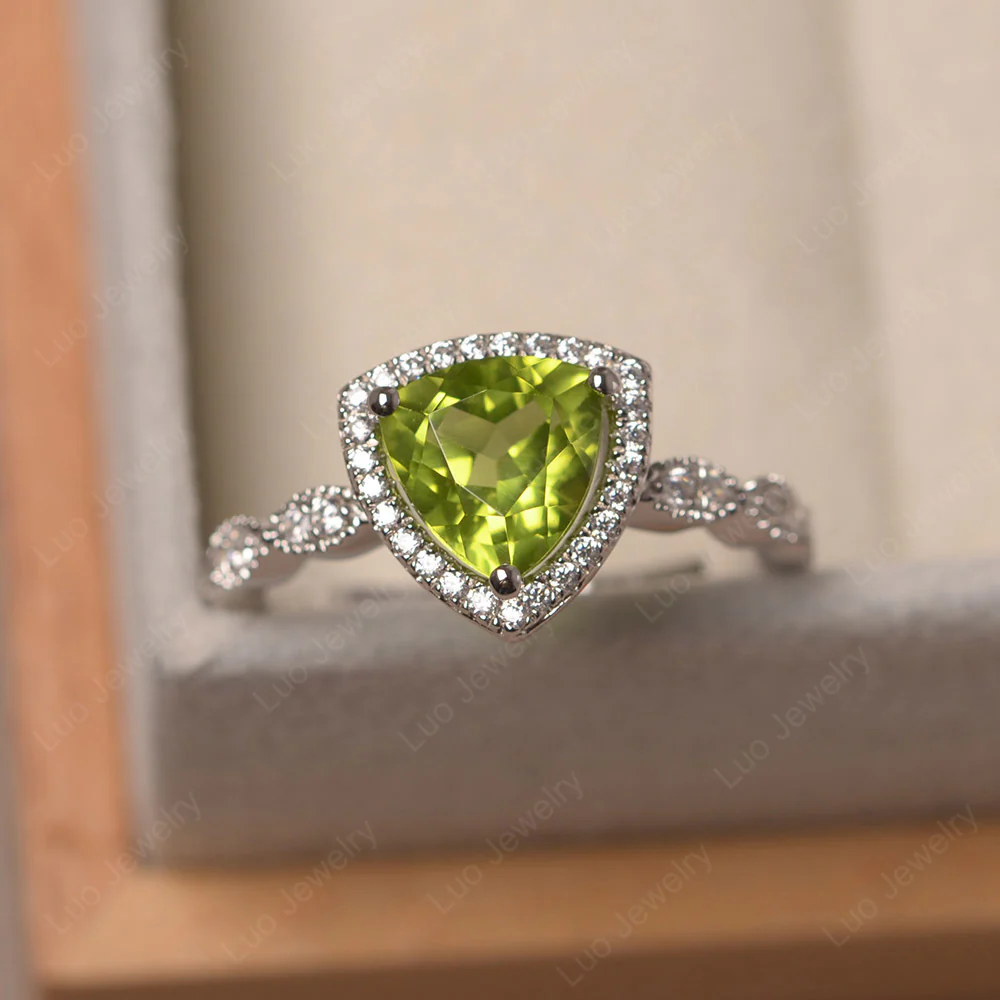 Trillion Cut Peridot Cocktail Halo Ring
