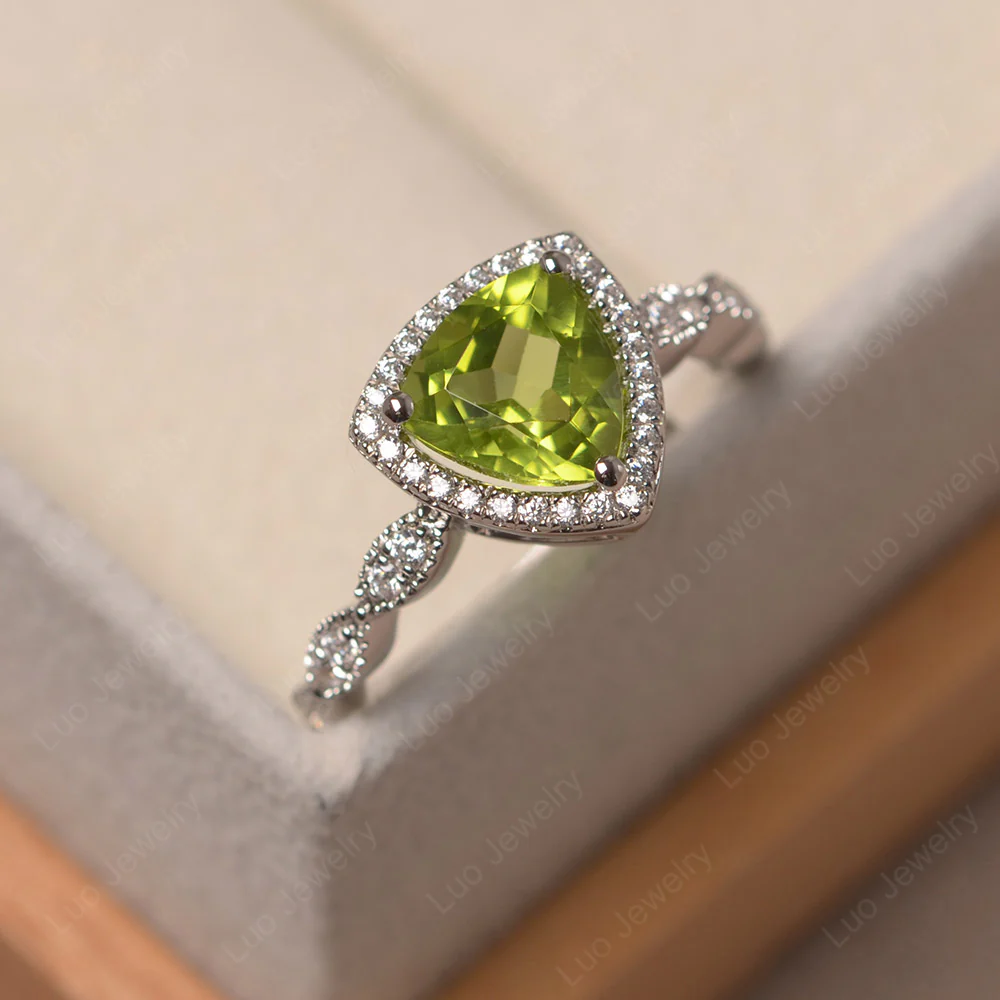 Trillion Cut Peridot Cocktail Halo Ring - Image 2