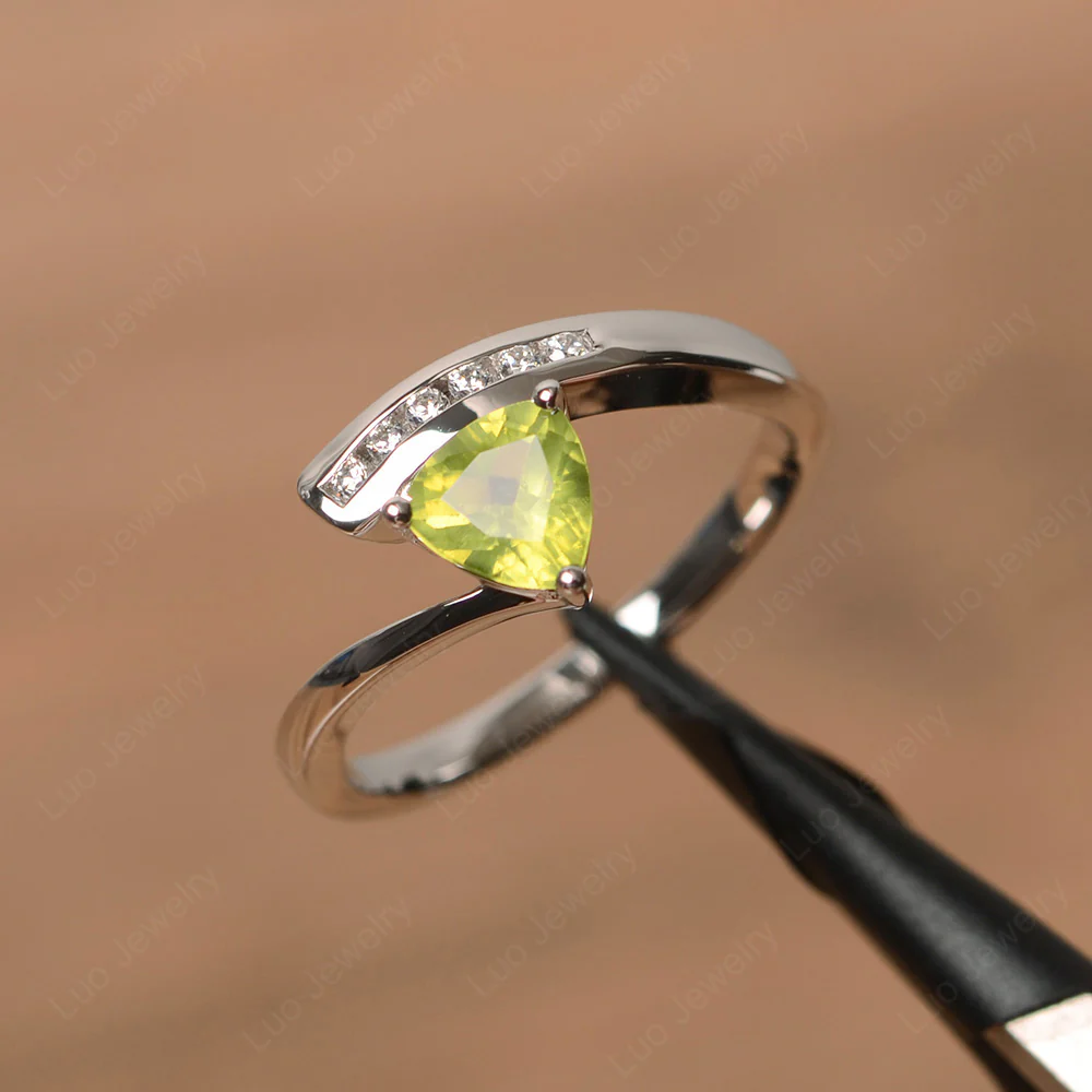 Trillion Cut Peridot Bypass Engagement Ring