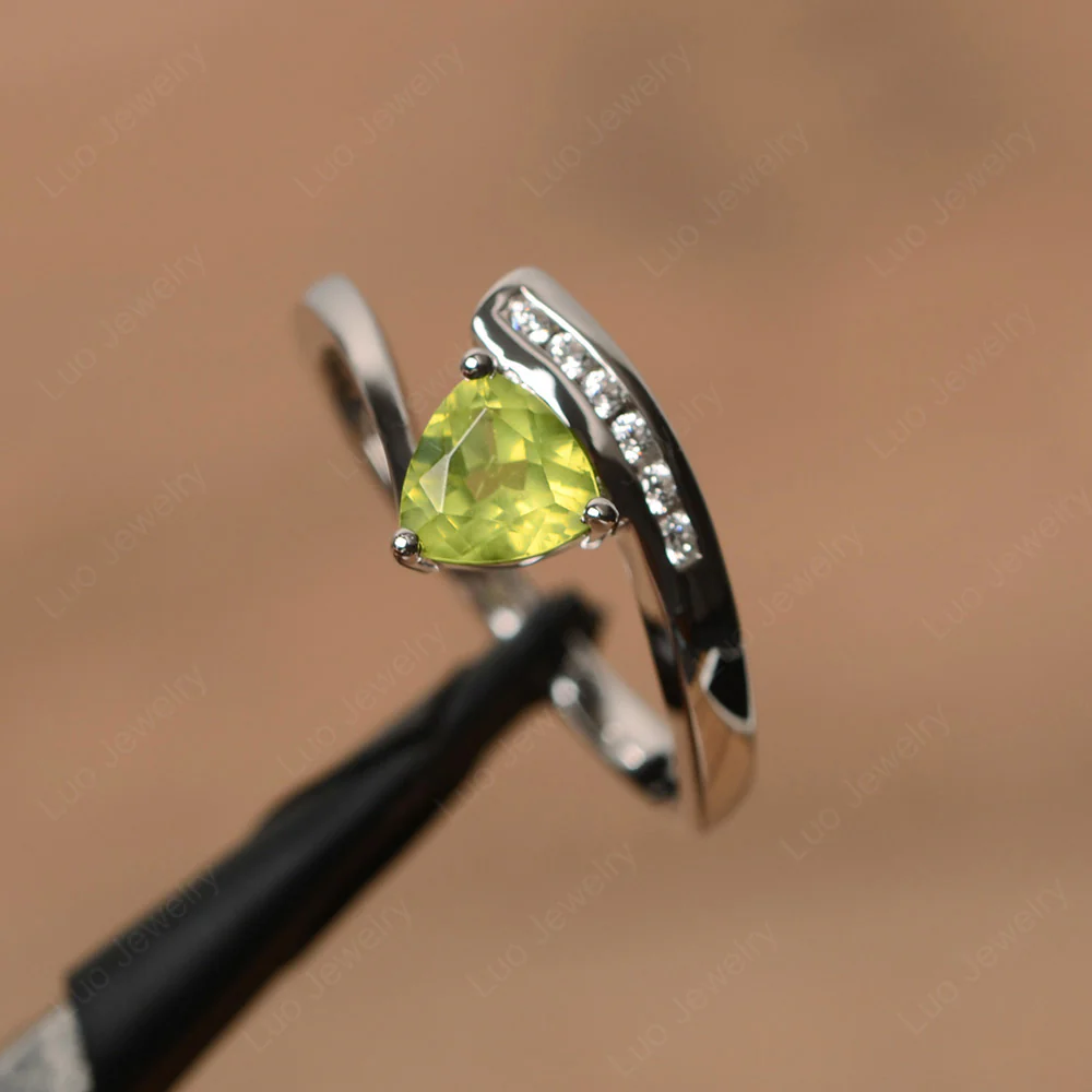 Trillion Cut Peridot Bypass Engagement Ring - Image 2