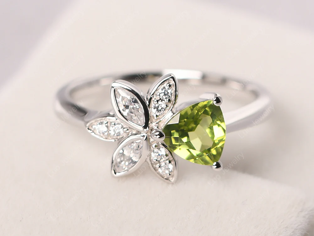 Trillion Cut Peridot Flower Ring