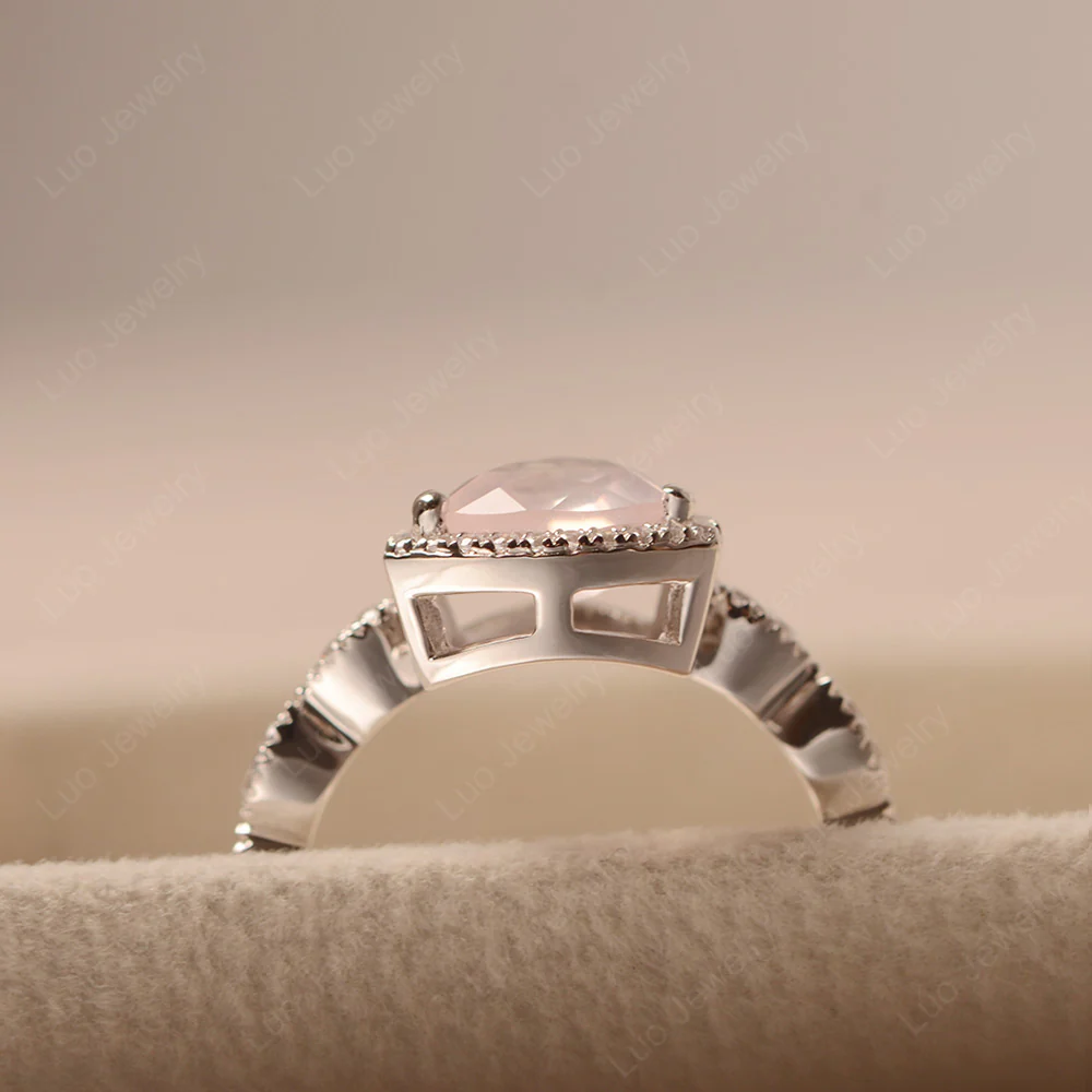 Trillion Cut Rose Quartz Cocktail Halo Ring - Image 5