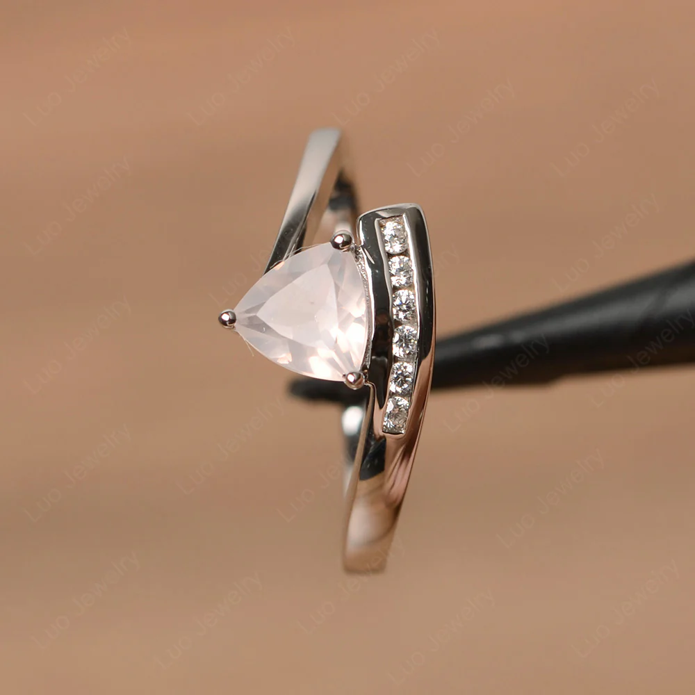 Trillion Cut Rose Quartz Bypass Engagement Ring - Image 2