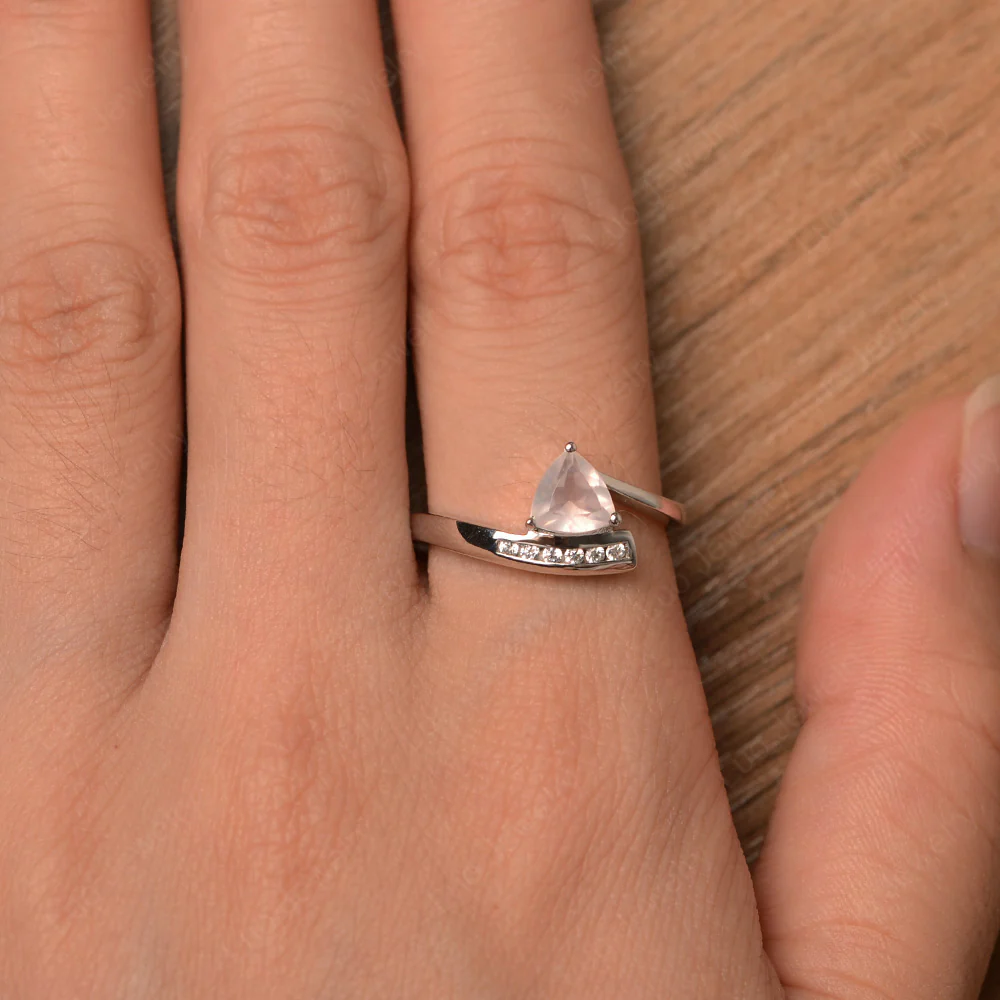 Trillion Cut Rose Quartz Bypass Engagement Ring - Image 4