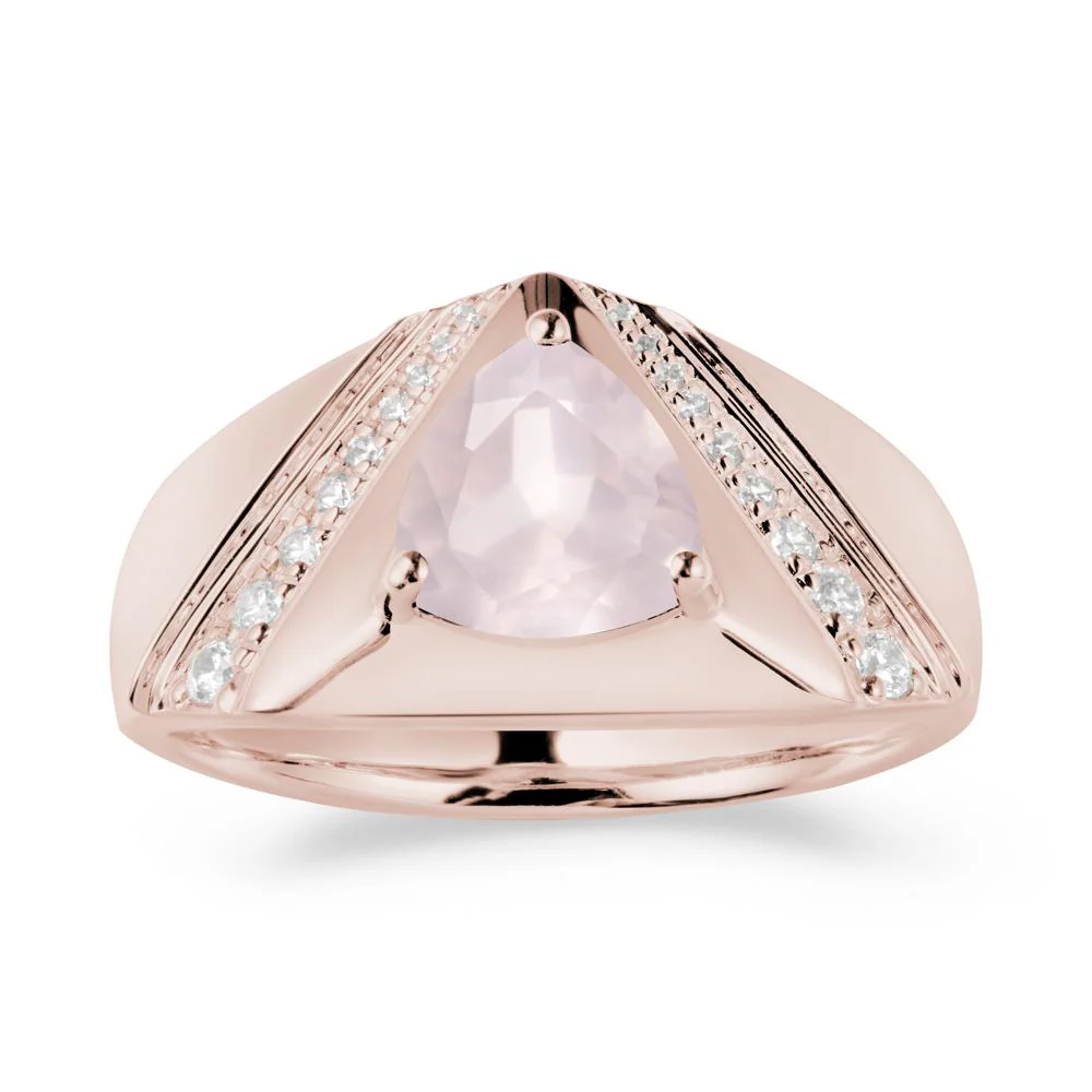 Men's Wide Band Trillion Rose Quartz Statement Ring - Image 2