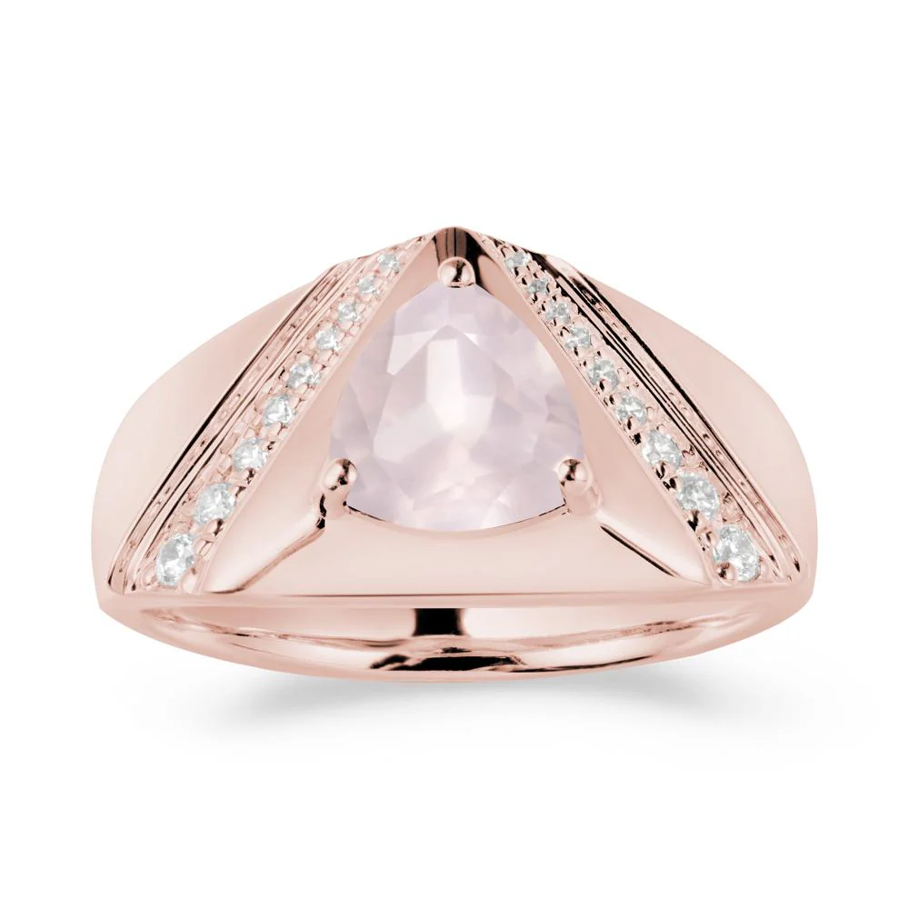 Men's Wide Band Trillion Rose Quartz Statement Ring - Image 4