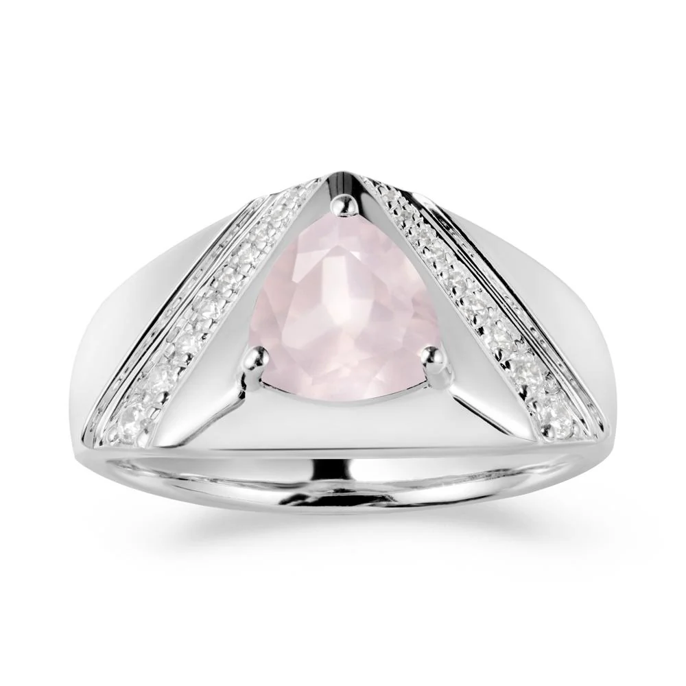 Men's Wide Band Trillion Rose Quartz Statement Ring - Image 5