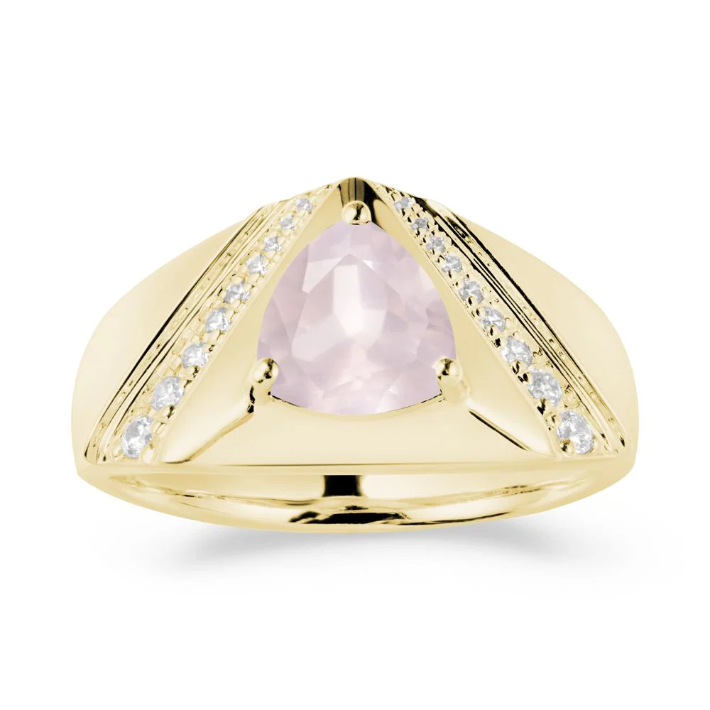 Men's Wide Band Trillion Rose Quartz Statement Ring - Image 6