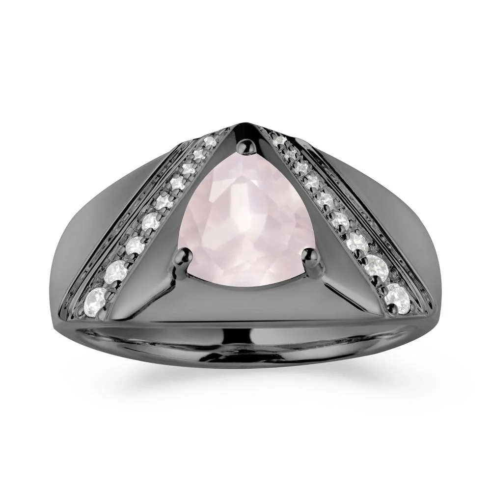 Men's Wide Band Trillion Rose Quartz Statement Ring - Image 7