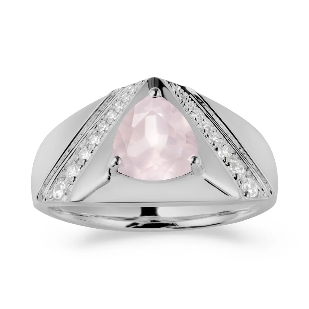 Men's Wide Band Trillion Rose Quartz Statement Ring - Image 8