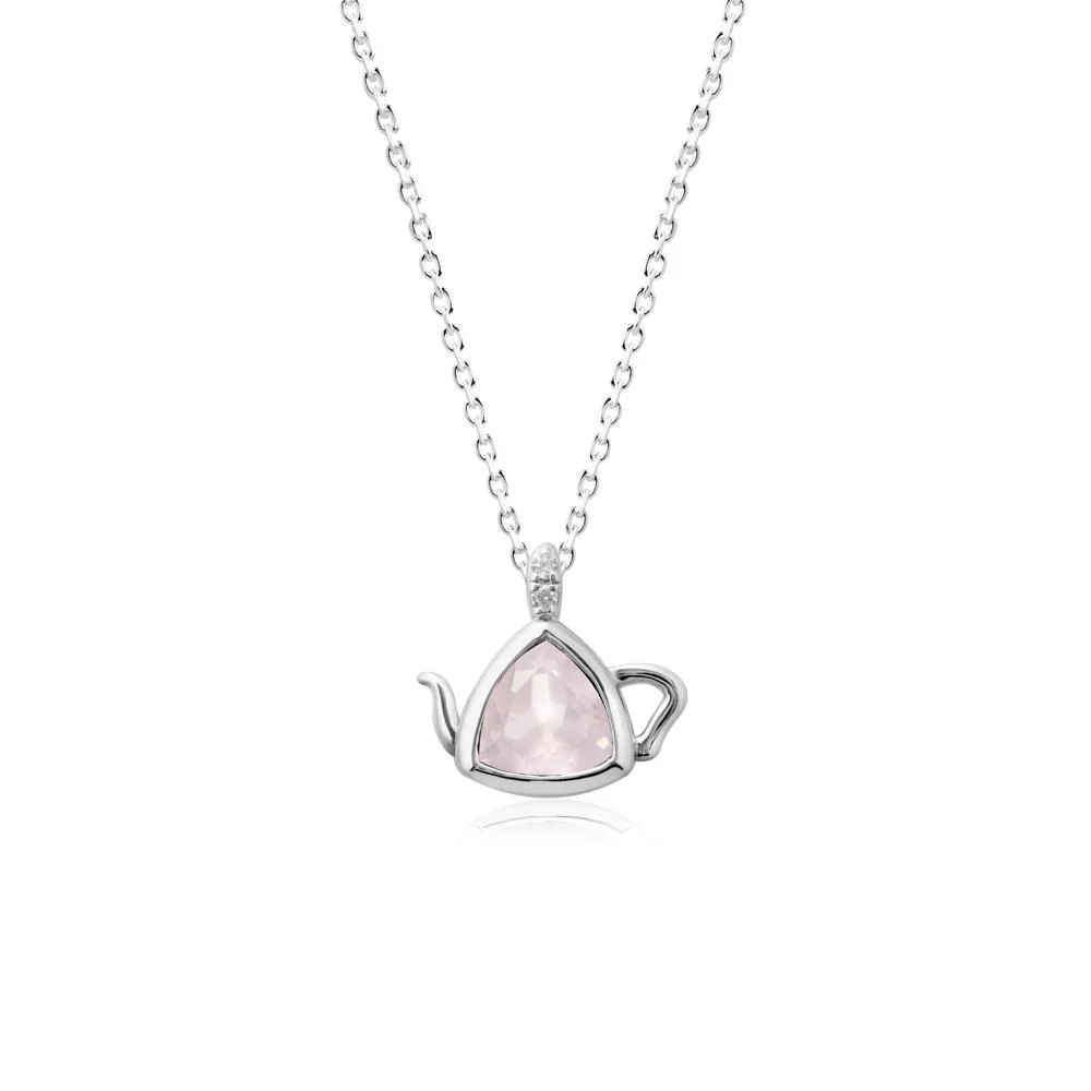 Trillion Cut Rose Quartz Pendant Necklace - Image 3