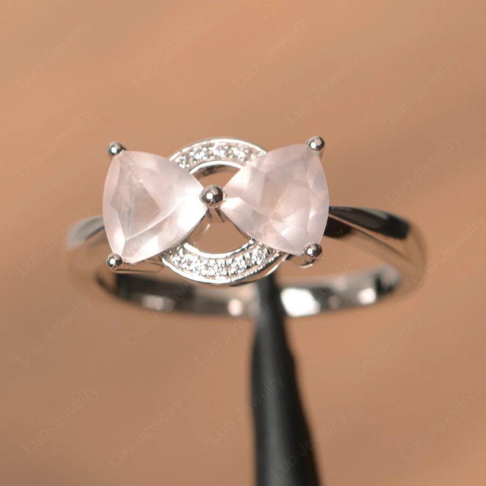 Trillion Cut Rose Quartz Two Stone Ring