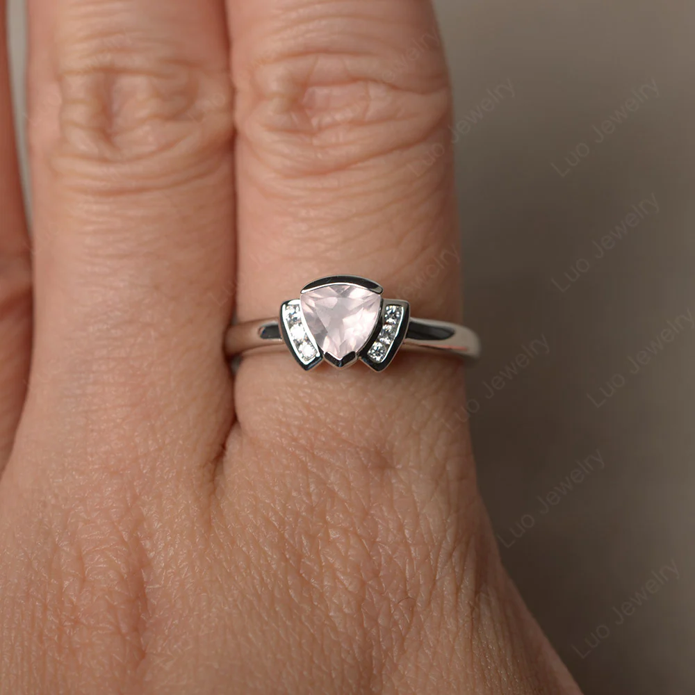 Trillion Cut Rose Quartz Promise Ring - Image 3