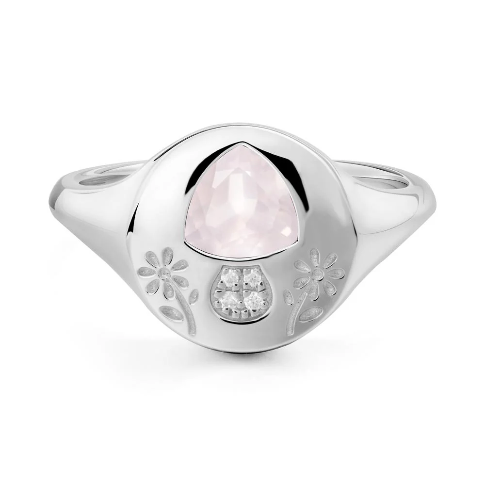 Trillion Cut Rose Quartz Signet Ring - Image 4