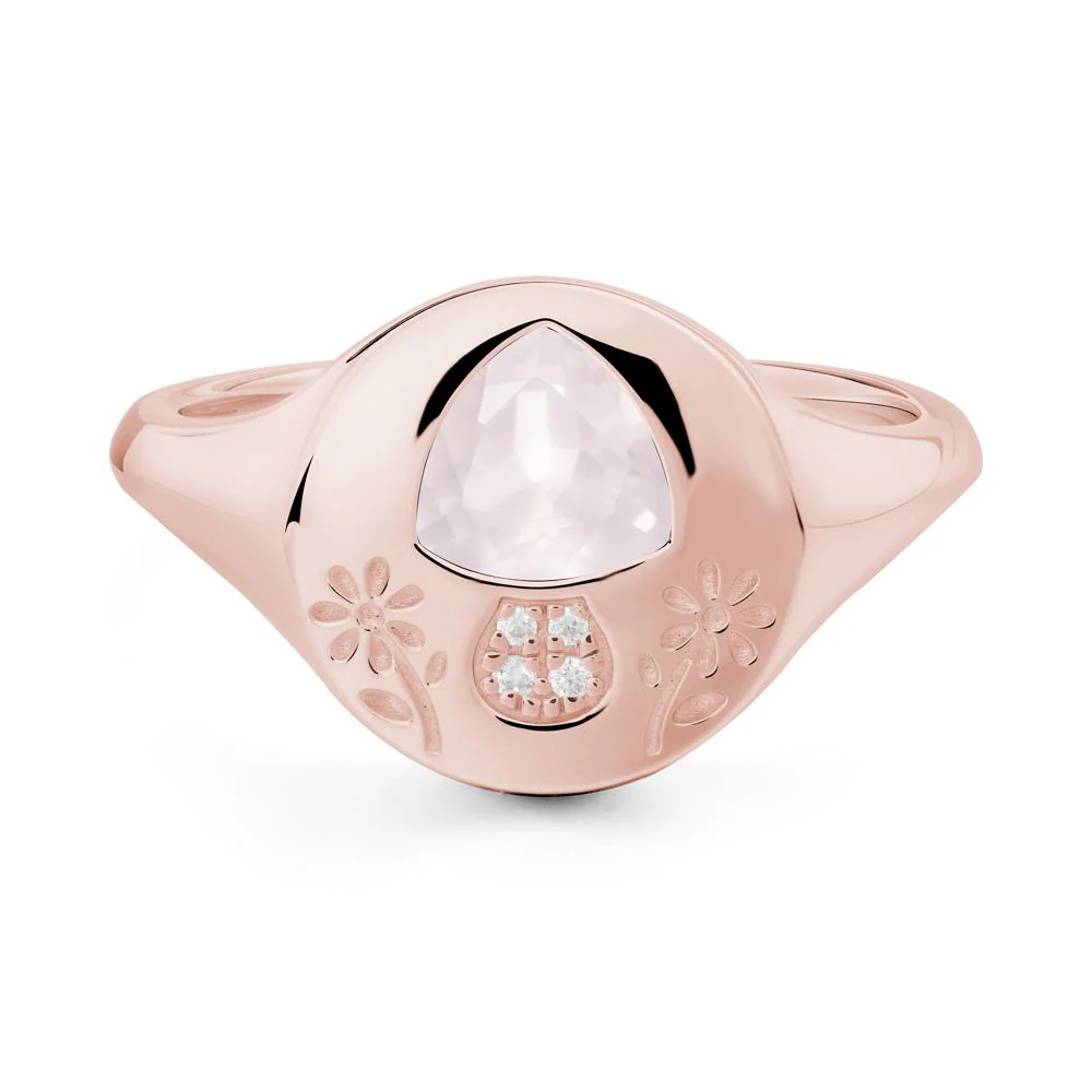 Trillion Cut Rose Quartz Signet Ring - Image 5