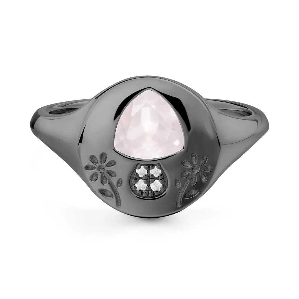 Trillion Cut Rose Quartz Signet Ring - Image 7