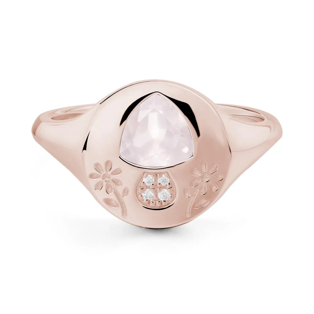 Trillion Cut Rose Quartz Signet Ring - Image 9