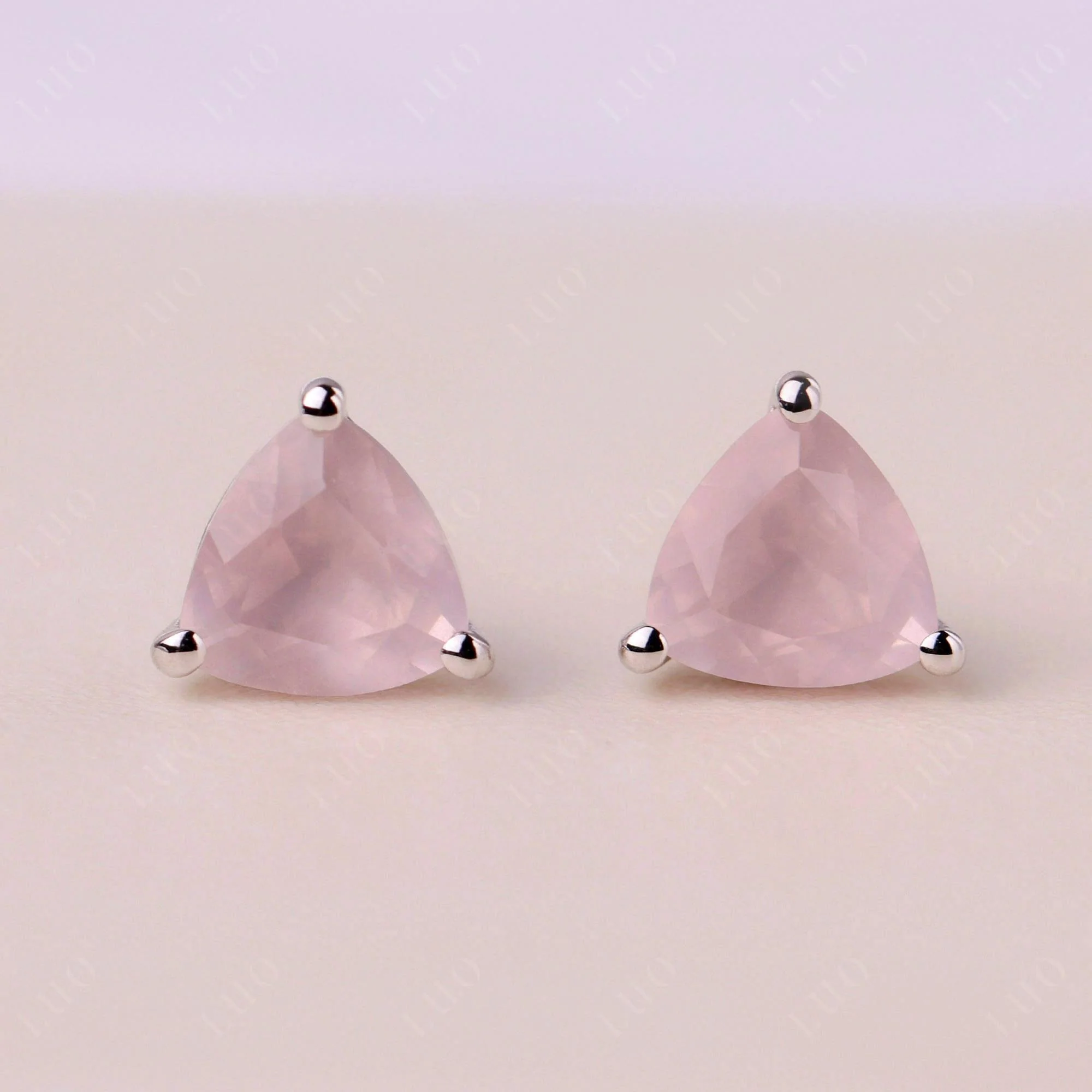 Trillion Cut Rose Quartz Stud Earrings - Image 10