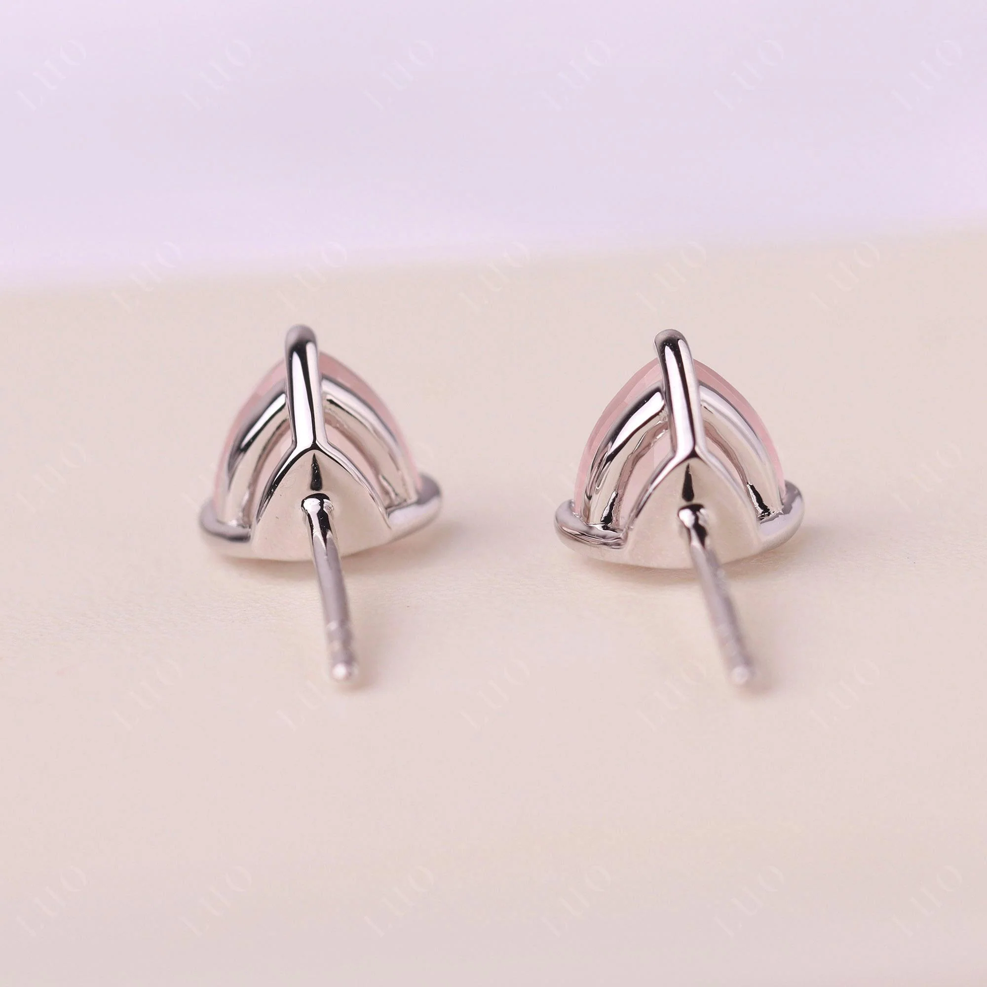 Trillion Cut Rose Quartz Stud Earrings - Image 12