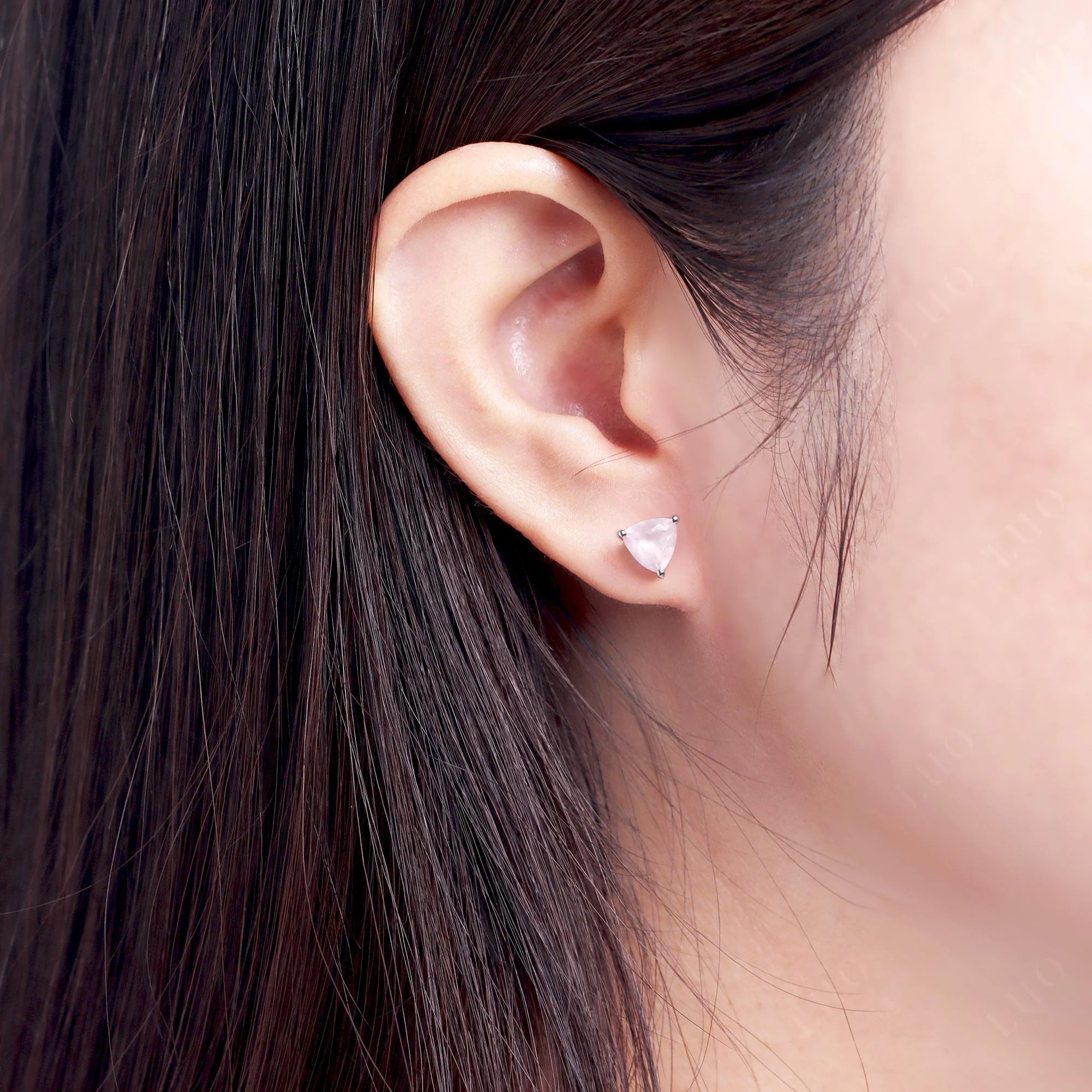 Trillion Cut Rose Quartz Stud Earrings - Image 13