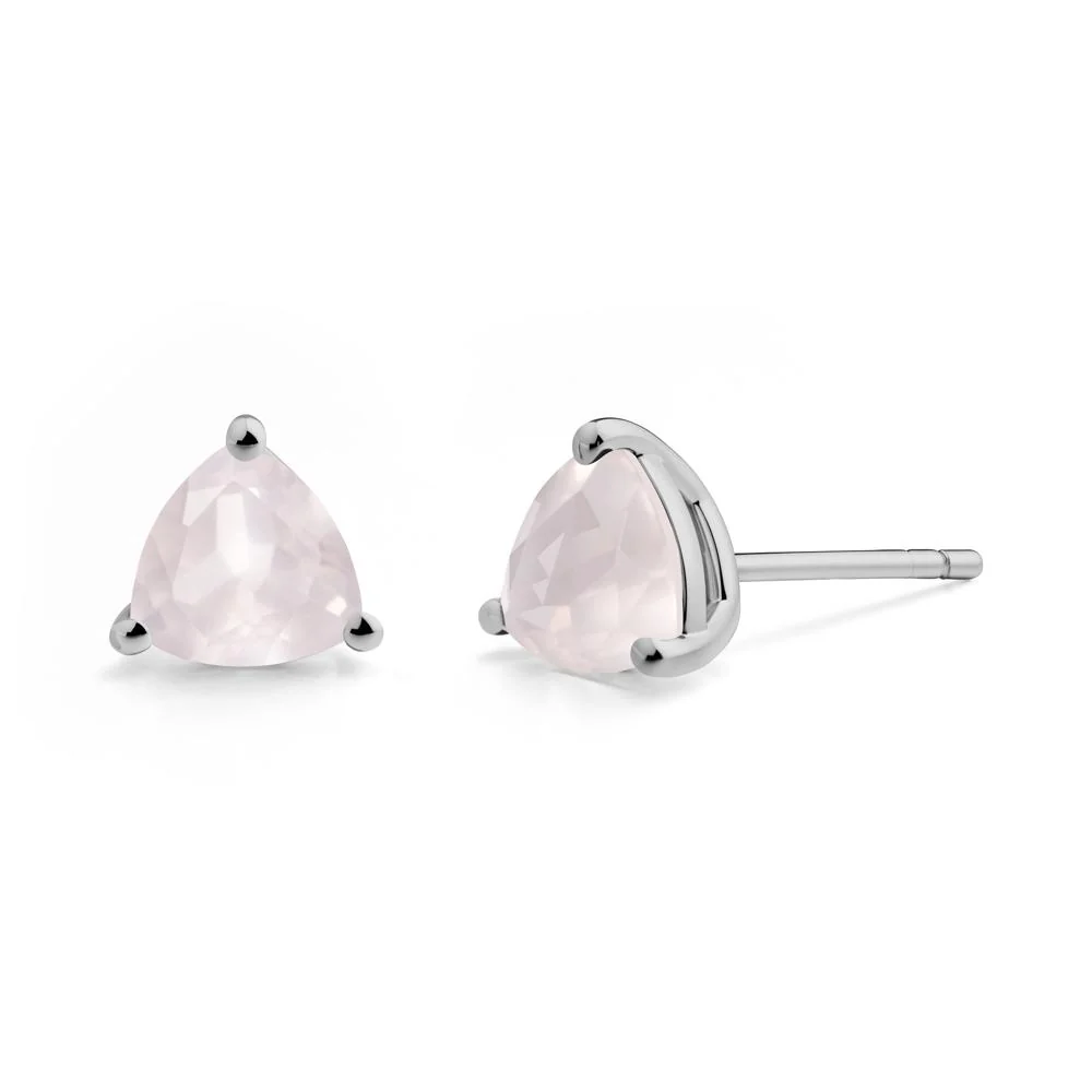 Trillion Cut Rose Quartz Stud Earrings - Image 3