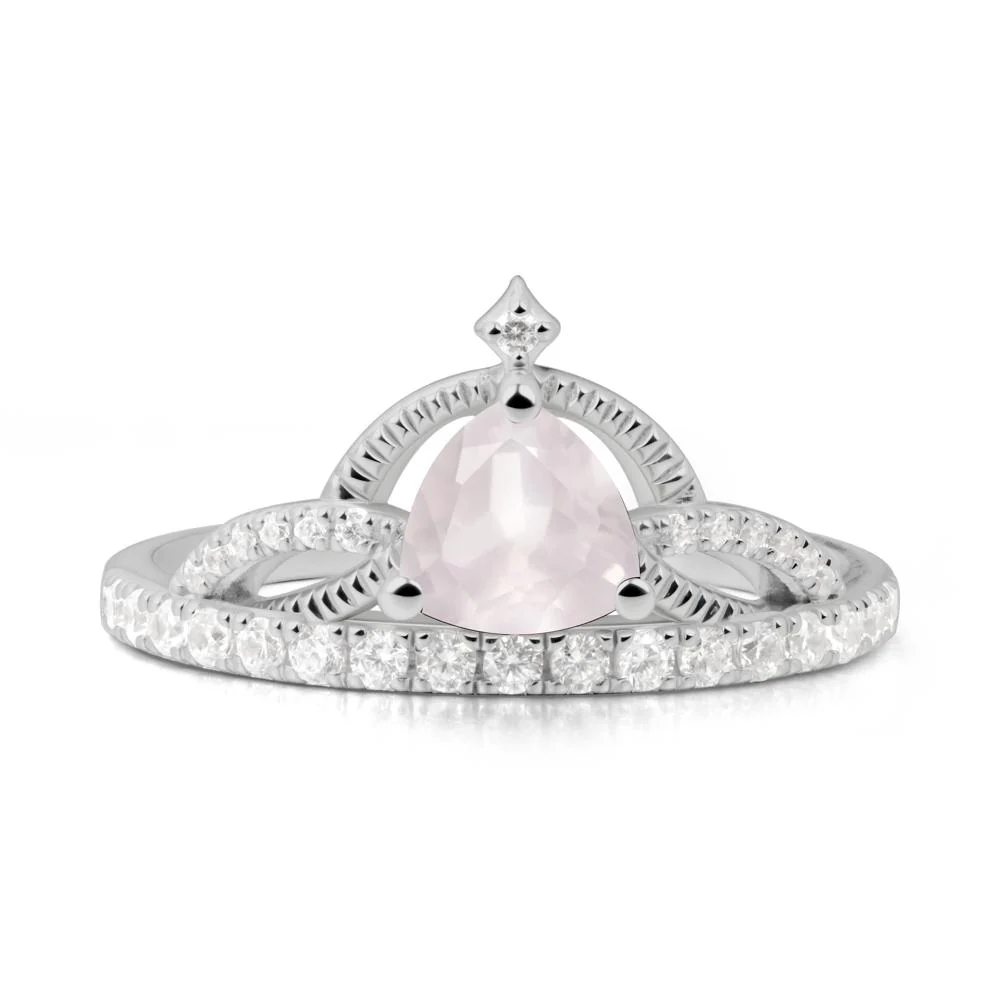 Trillion Cut Rose Quartz Tiara Ring - Image 6