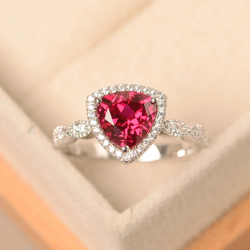 Trillion Cut Ruby Cocktail Halo Ring