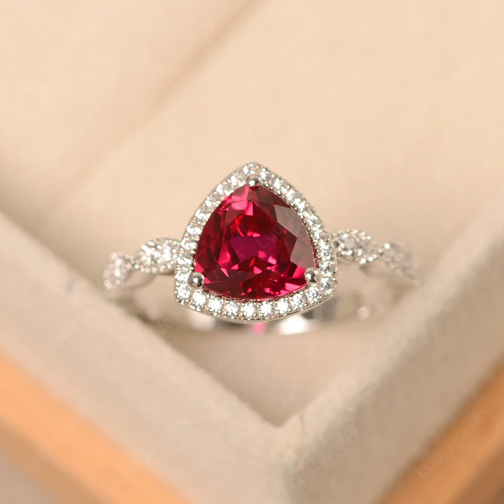 Trillion Cut Ruby Cocktail Halo Ring - Image 2