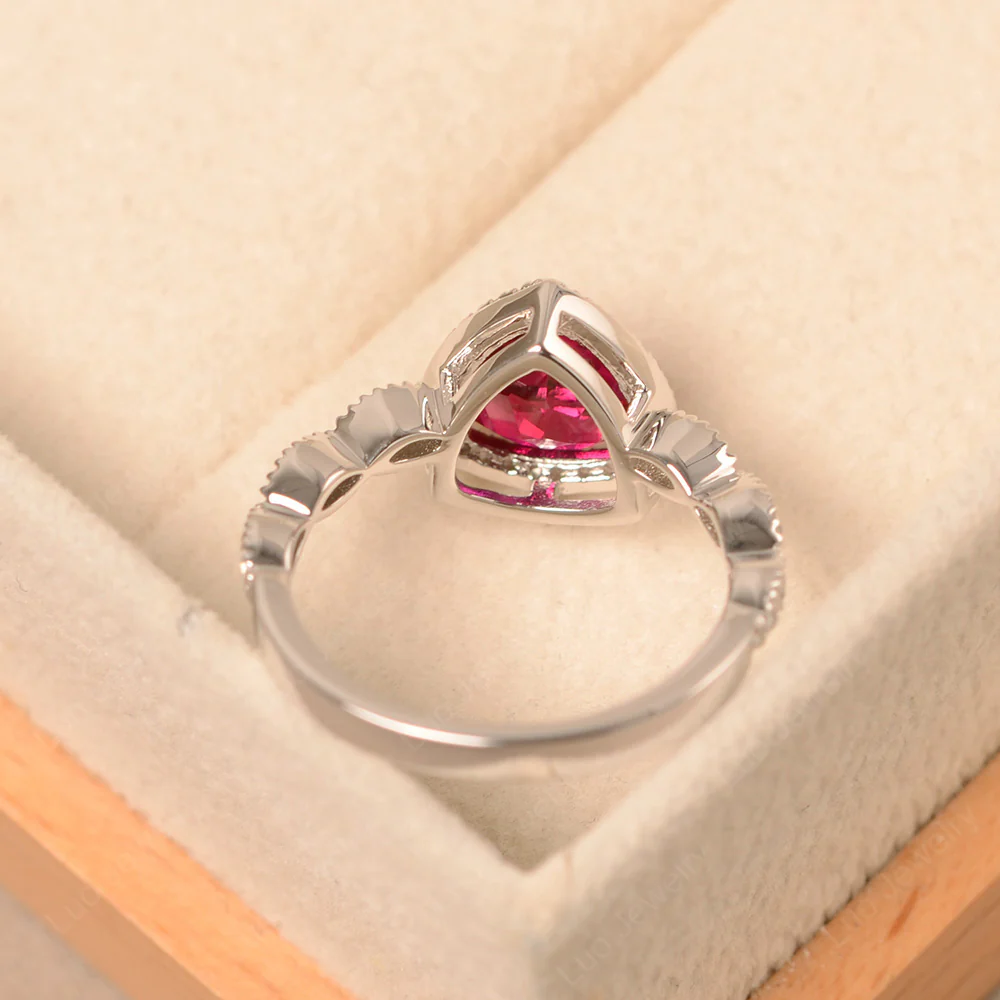 Trillion Cut Ruby Cocktail Halo Ring - Image 4