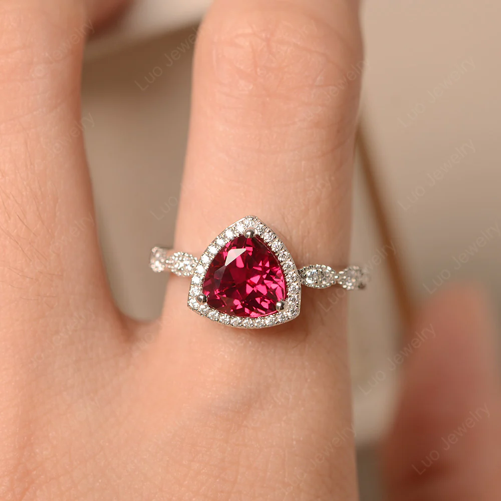Trillion Cut Ruby Cocktail Halo Ring - Image 6