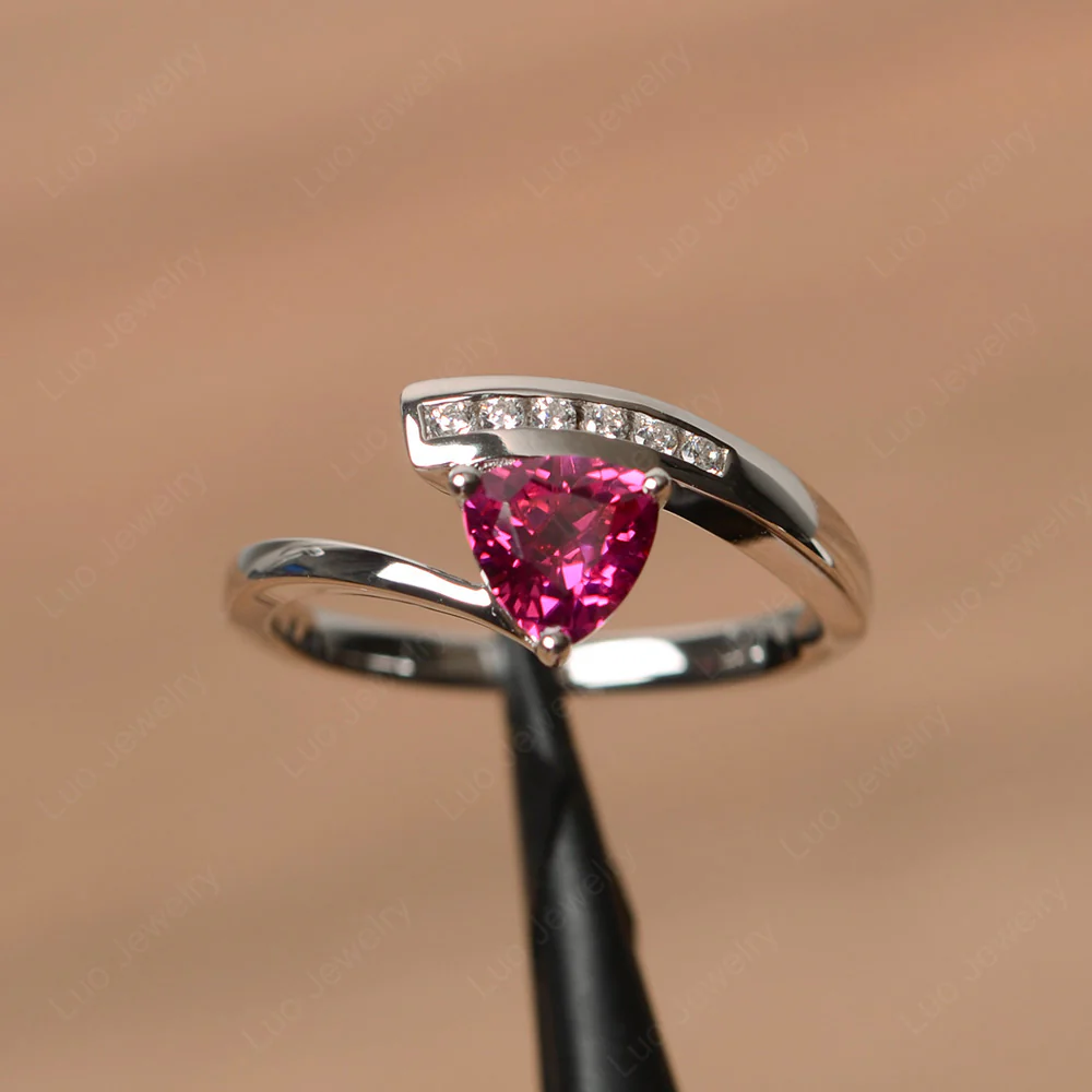 Trillion Cut Ruby Bypass Engagement Ring