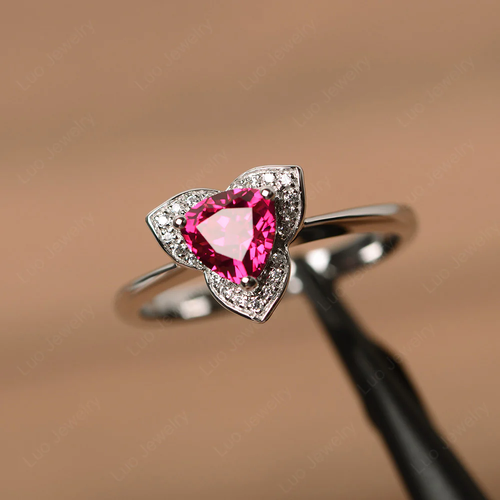 Ruby Trillion Cut Halo Ring
