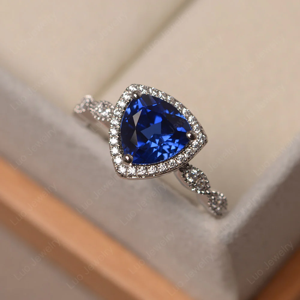 Trillion Cut Sapphire Cocktail Halo Ring
