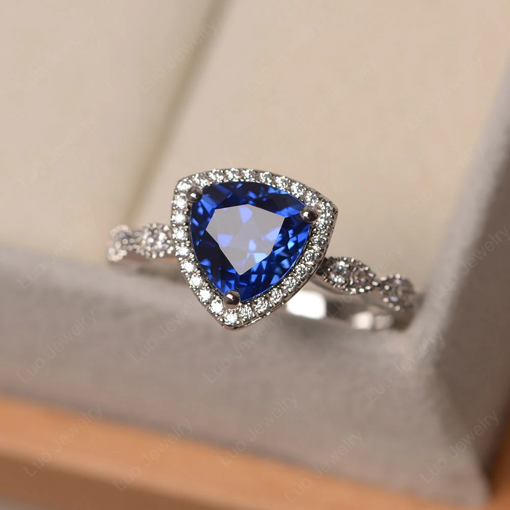 Trillion Cut Sapphire Cocktail Halo Ring - Image 2
