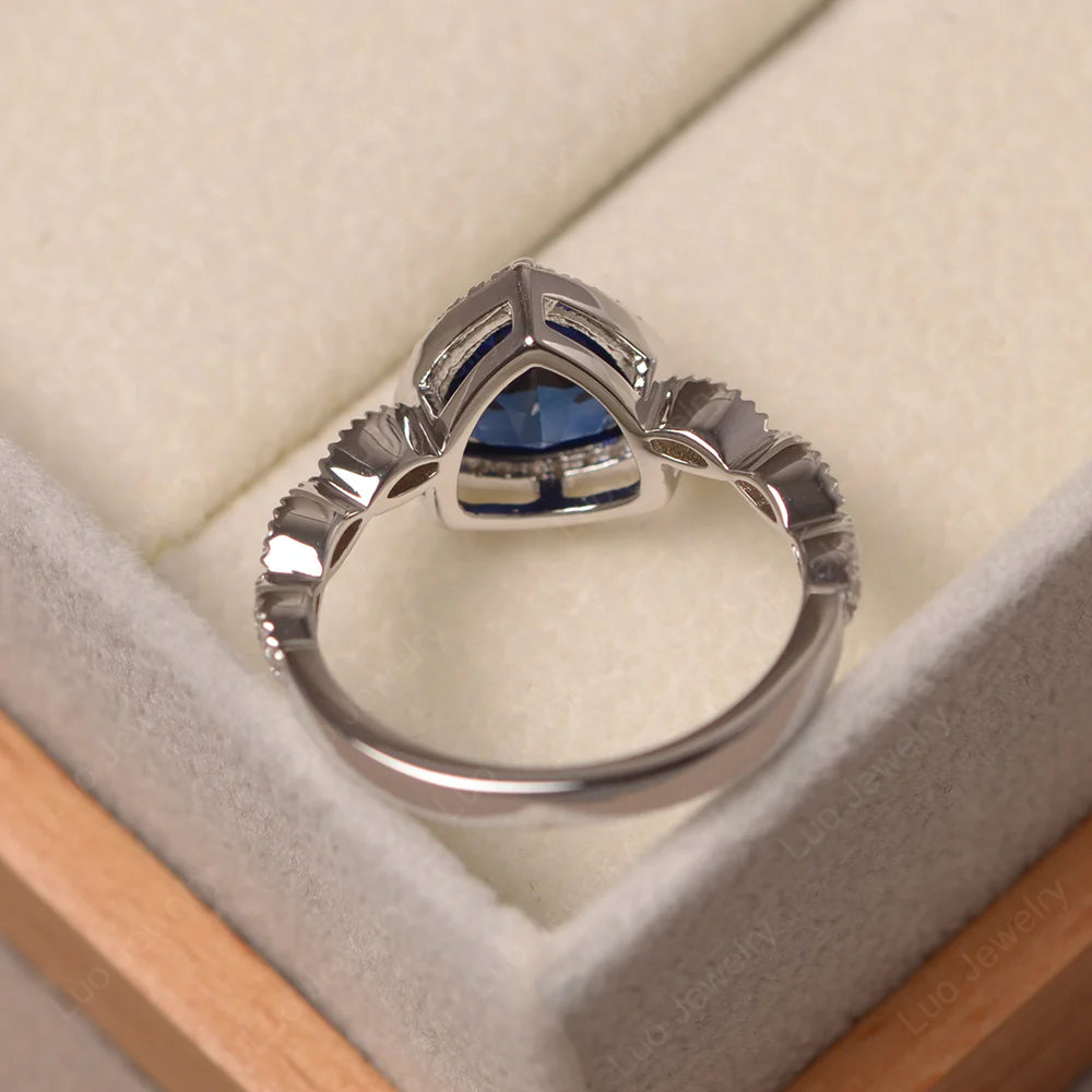 Trillion Cut Sapphire Cocktail Halo Ring - Image 3