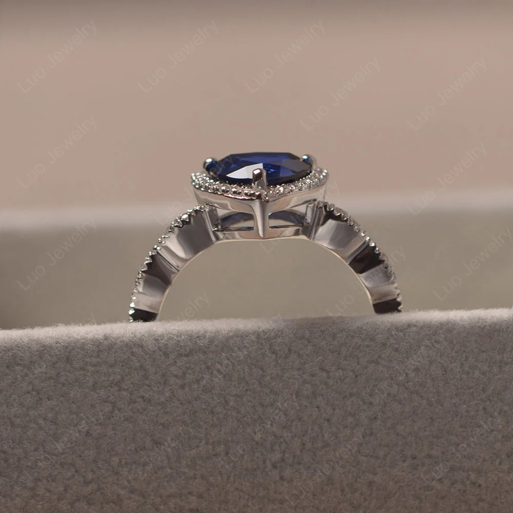 Trillion Cut Sapphire Cocktail Halo Ring - Image 4