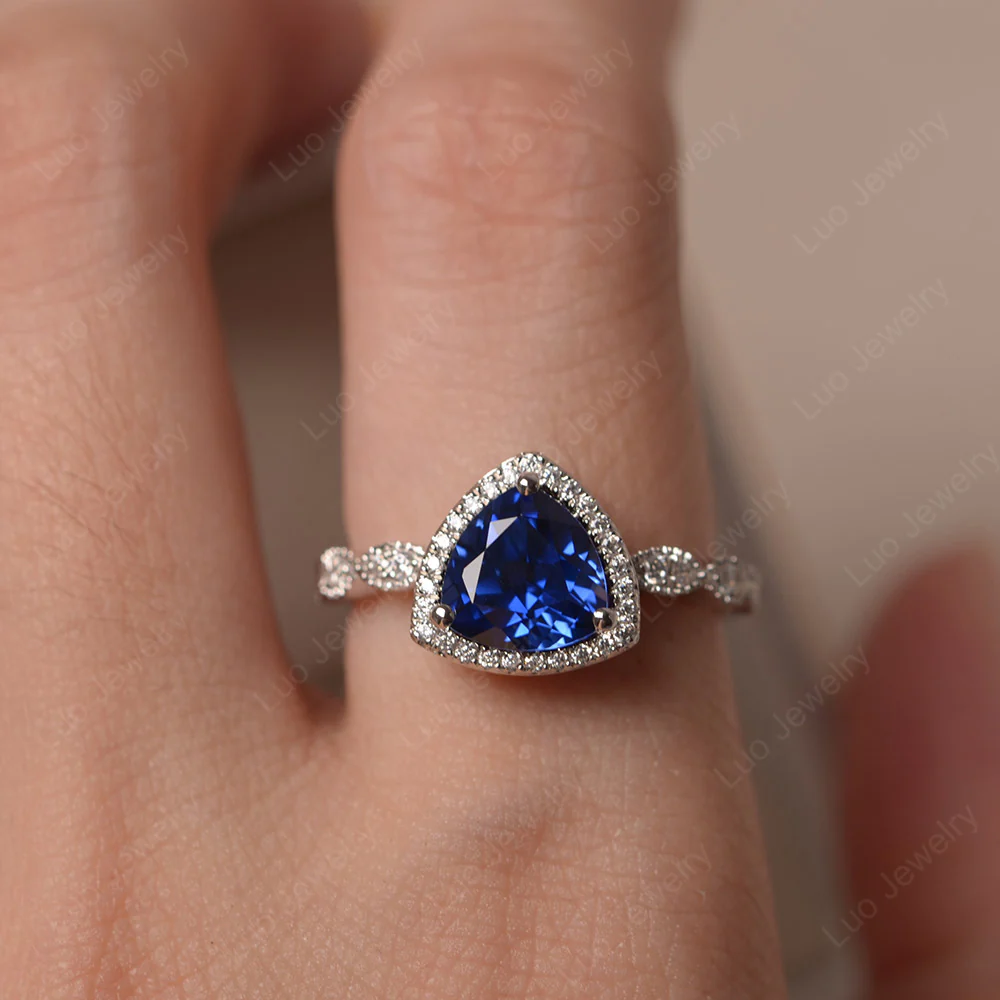 Trillion Cut Sapphire Cocktail Halo Ring - Image 5