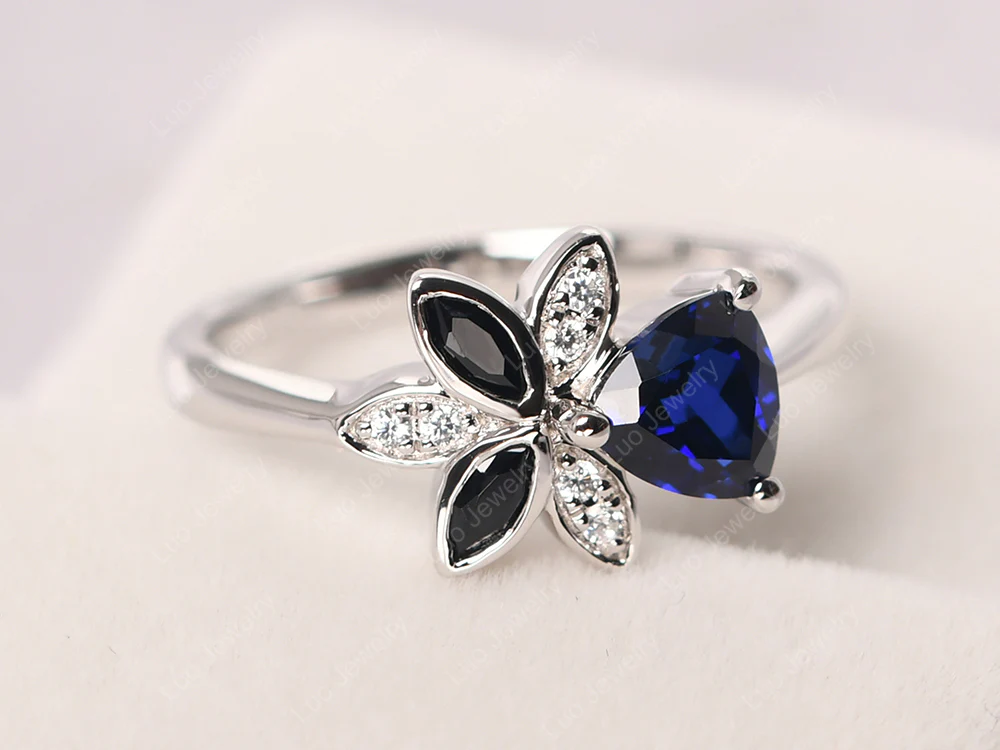 Trillion Cut Sapphire Flower Ring - Image 2