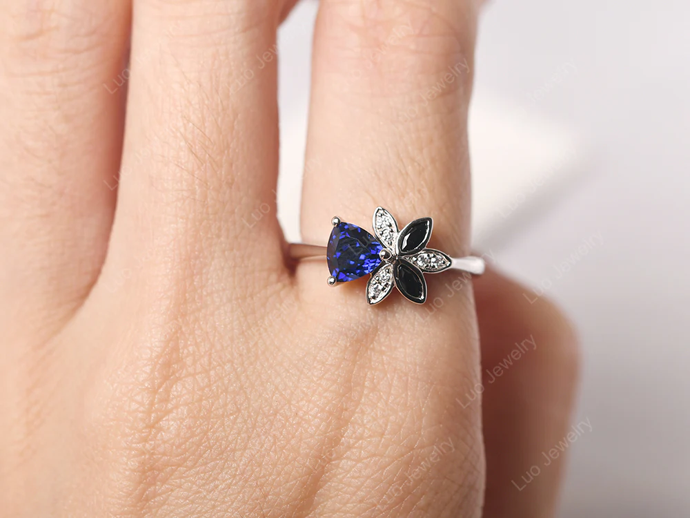 Trillion Cut Sapphire Flower Ring - Image 5