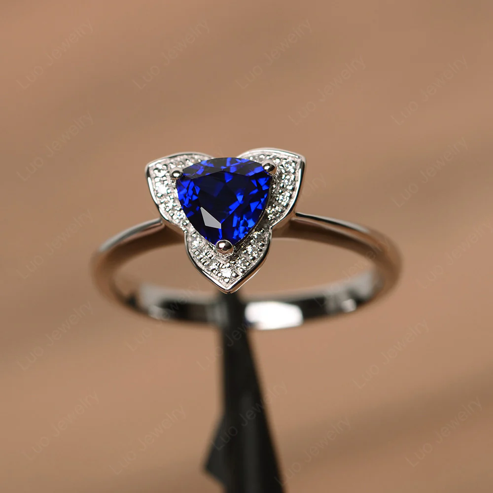 Trillion Cut Sapphire Floral Halo Ring - Image 2