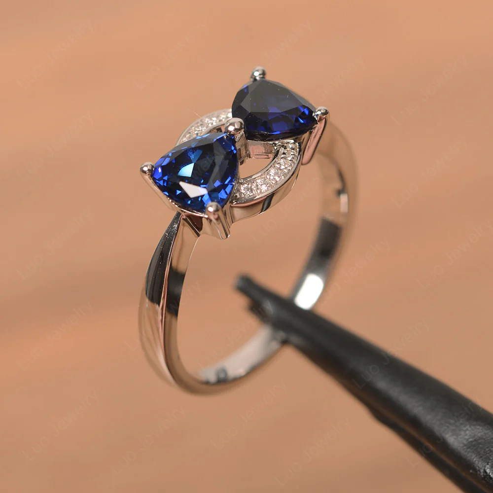 Trillion Cut Sapphire Two Stone Ring - Image 2