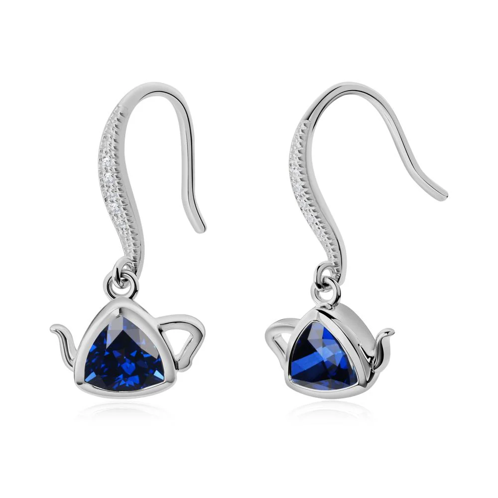 Trillion Cut Sapphire Shepherd Hook Earrings - Image 4