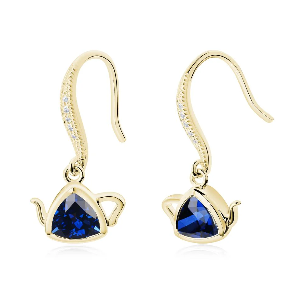 Trillion Cut Sapphire Shepherd Hook Earrings - Image 7