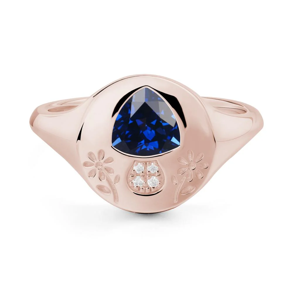 Trillion Cut Sapphire Signet Ring - Image 2