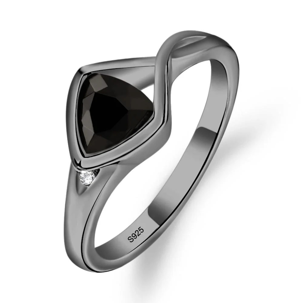 Trillion Cut Simple Black Spinel Ring - Image 2