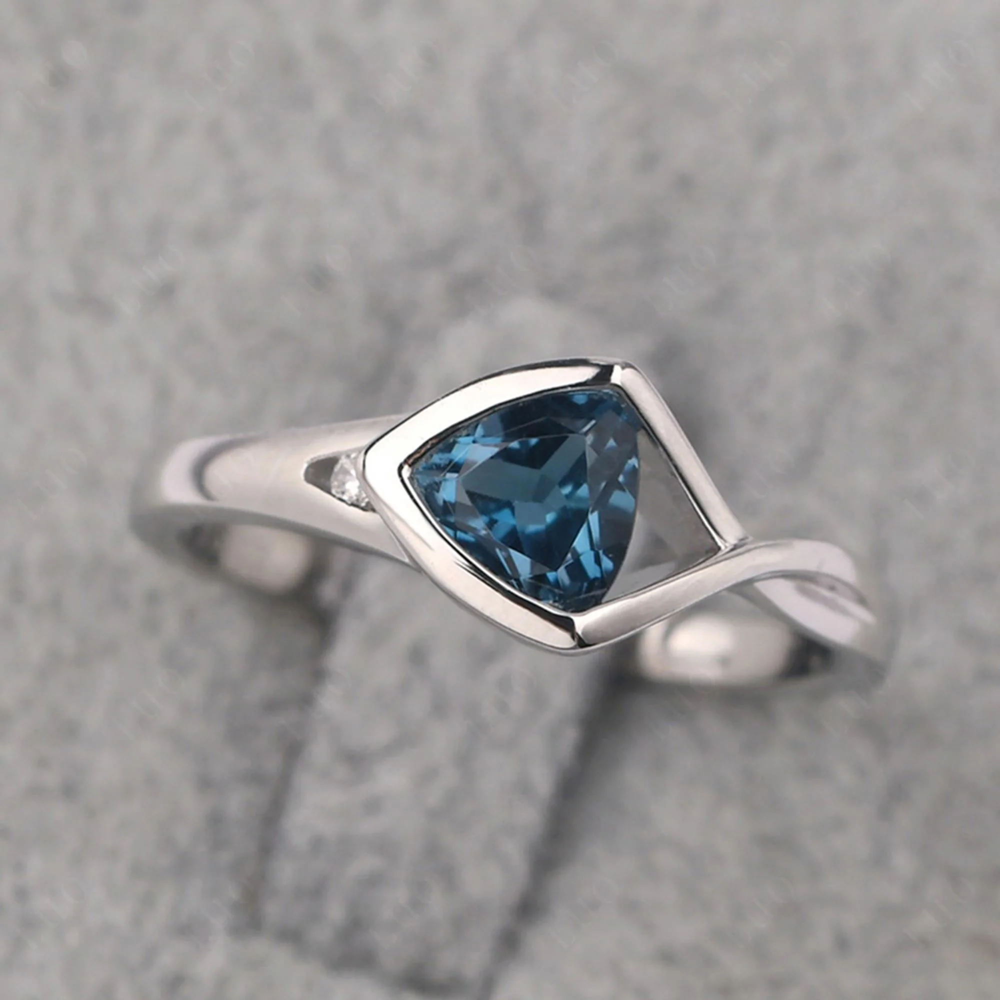 Trillion Cut Simple London Blue Topaz Ring - Image 10