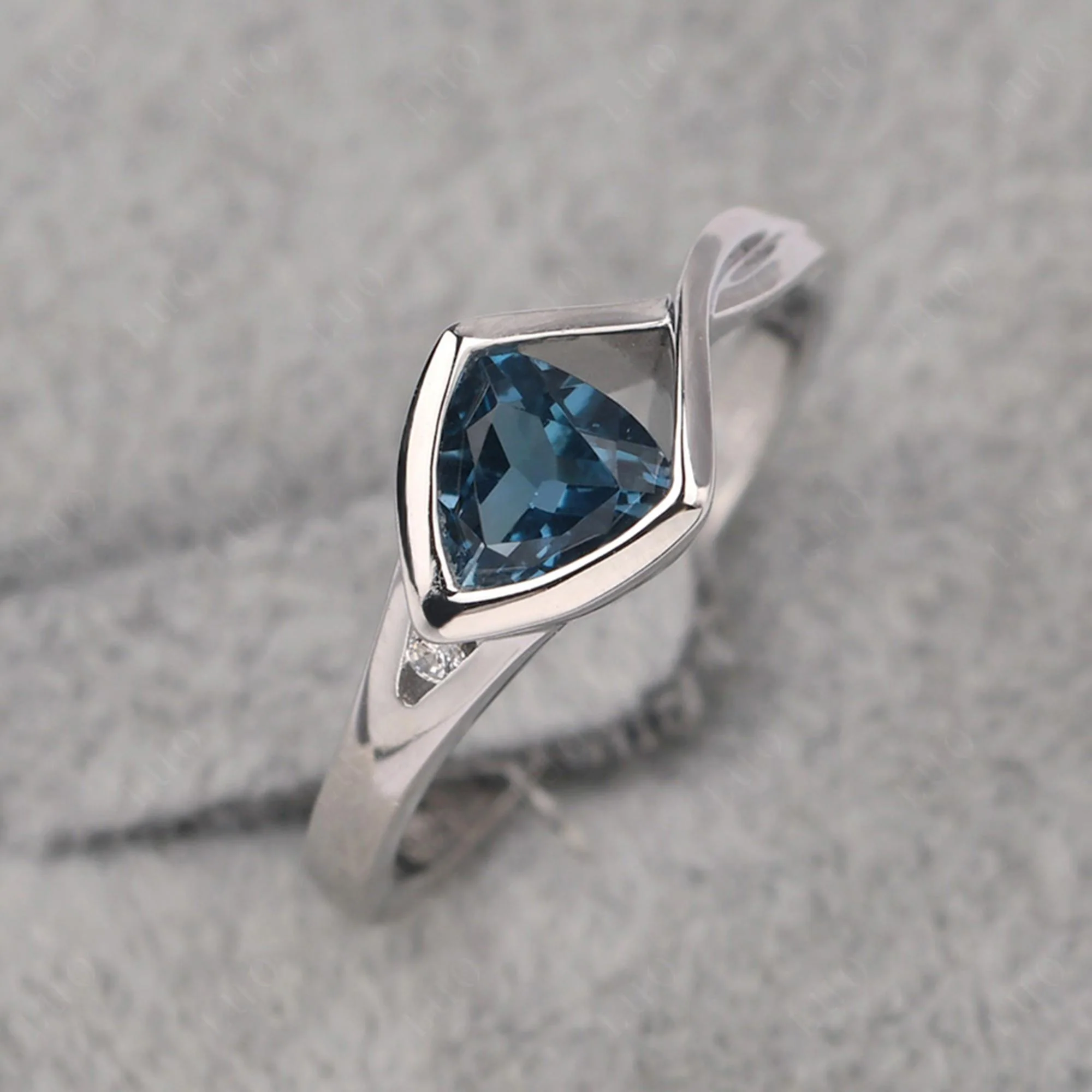 Trillion Cut Simple London Blue Topaz Ring - Image 11