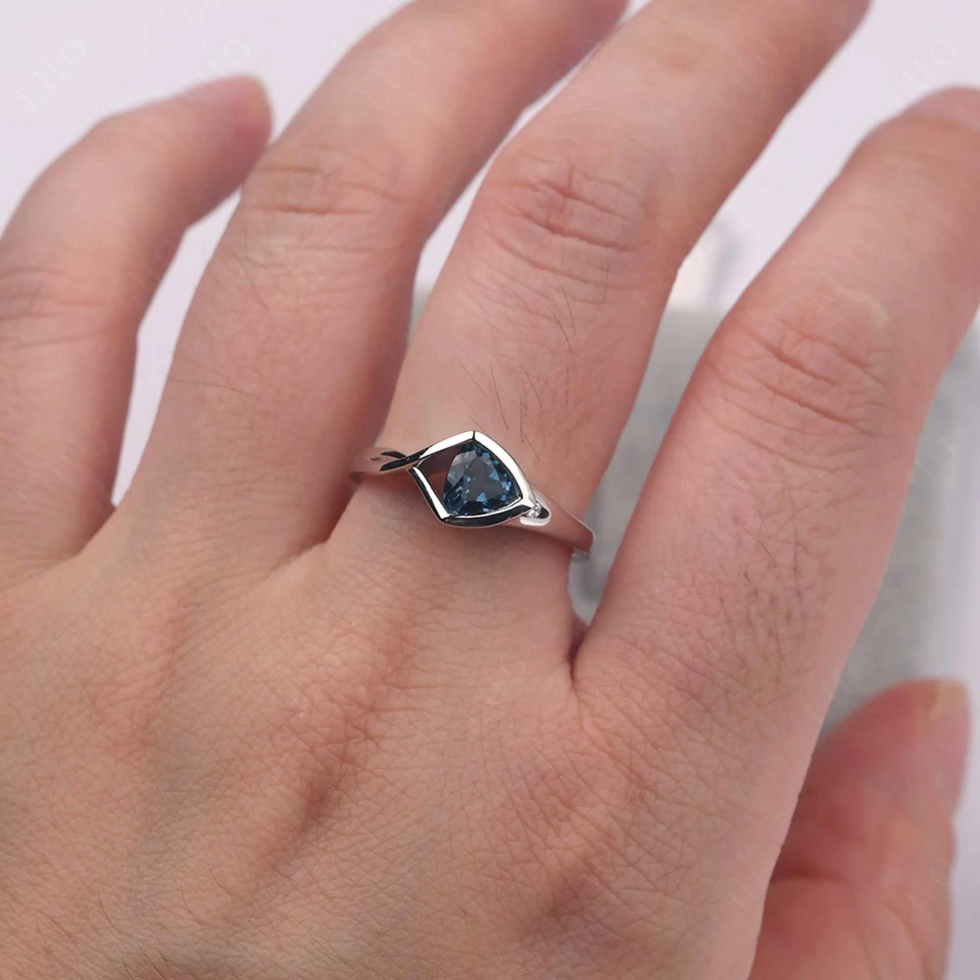Trillion Cut Simple London Blue Topaz Ring - Image 14
