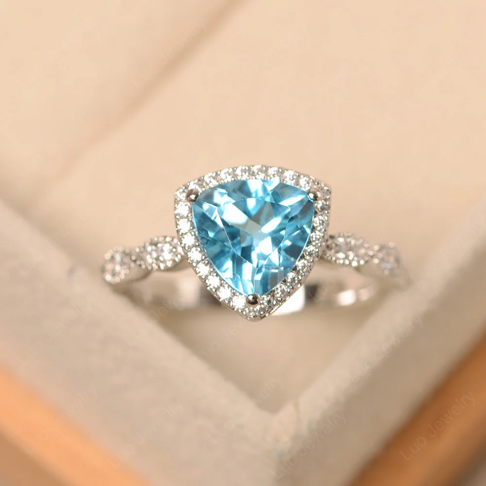 Trillion Cut Swiss Blue Topaz Cocktail Halo Ring