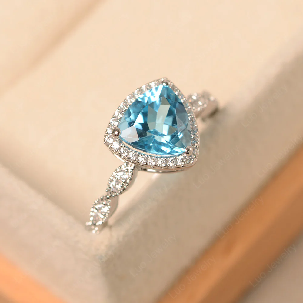 Trillion Cut Swiss Blue Topaz Cocktail Halo Ring - Image 2